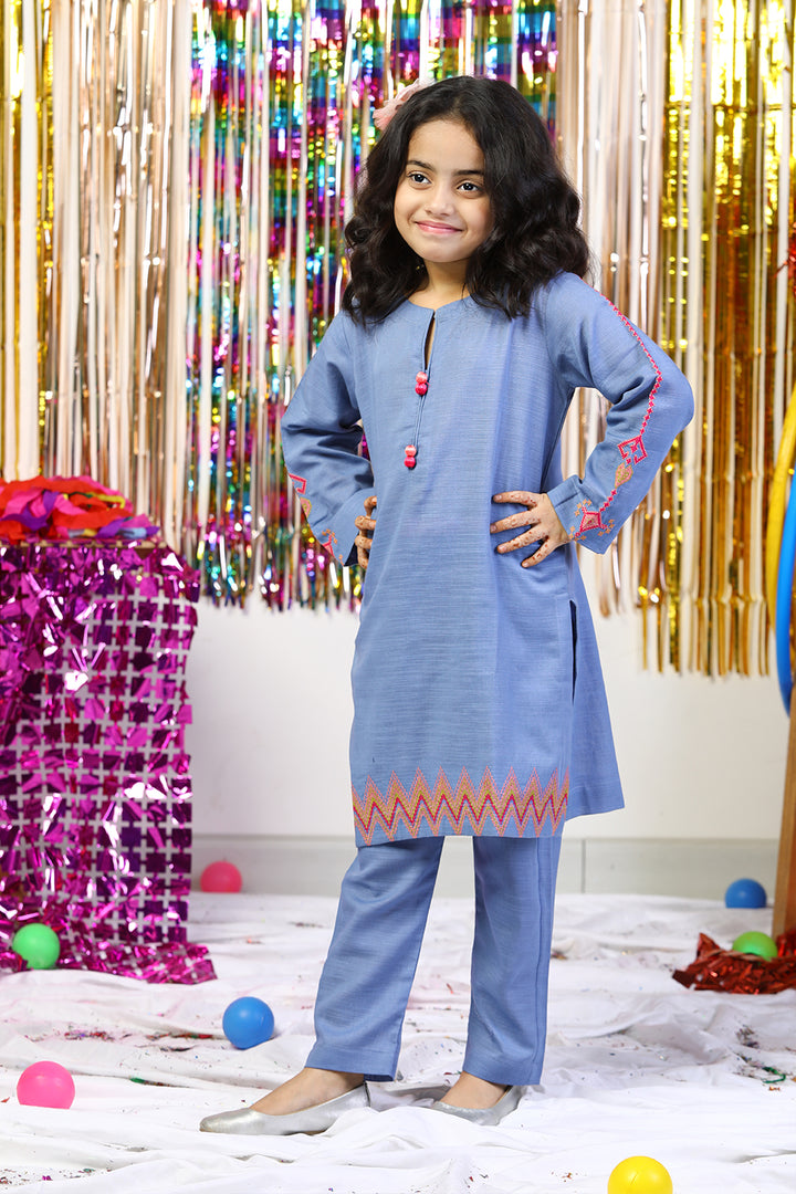 Blue Slub Khaddar Embroidered Suit - Prime Point Store