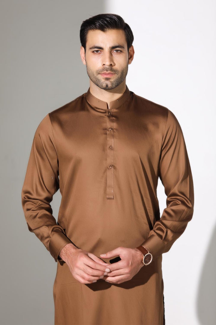 Brown Blended Casual Shalwar Kameez For Men - Prime Point Store