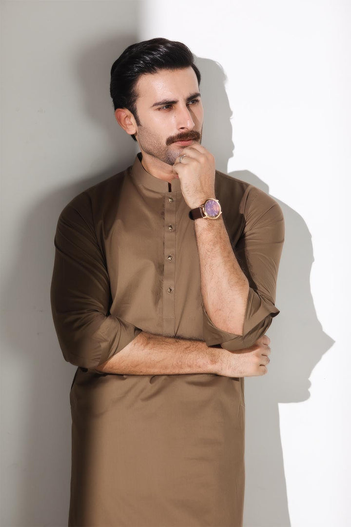 Brown Blended Casual Shalwar Kameez For Men - Prime Point Store