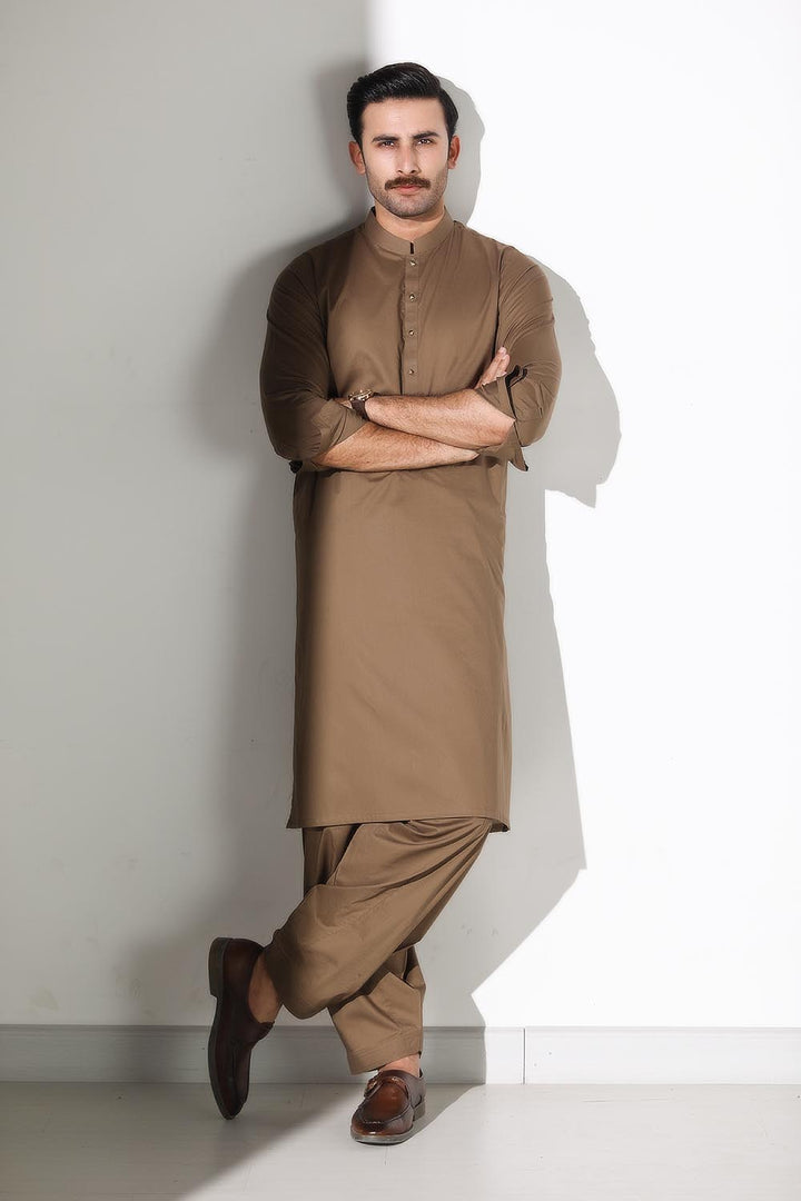 Brown Blended Casual Shalwar Kameez For Men - Prime Point Store