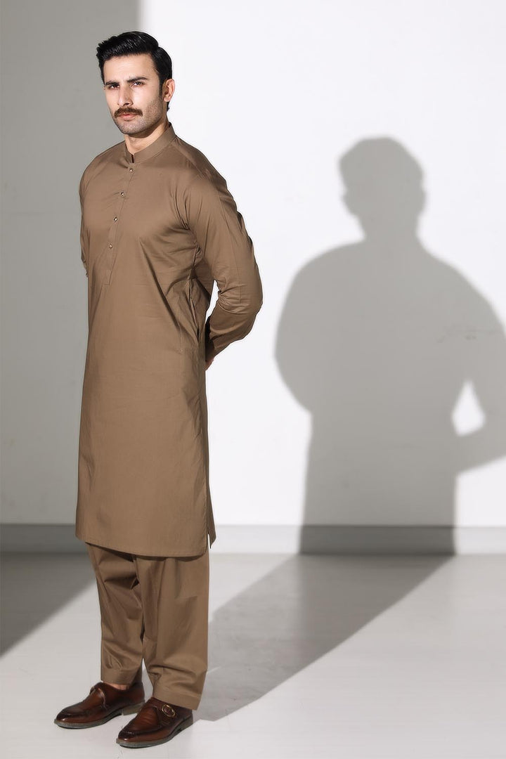 Brown Blended Casual Shalwar Kameez For Men - Prime Point Store