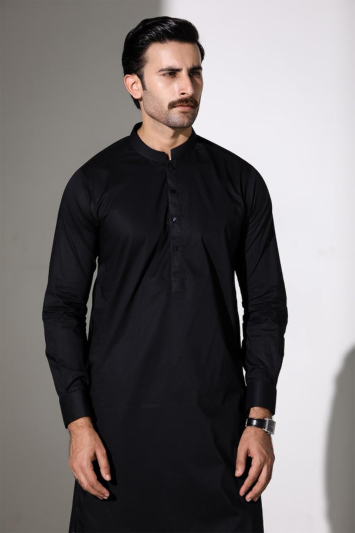 Black Blended Casual Shalwar Kameez For Men - Prime Point Store