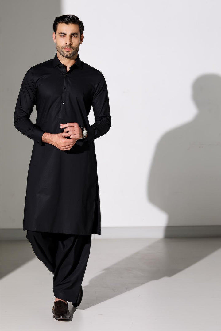 Black Blended Casual Shalwar Kameez For Men - Prime Point Store