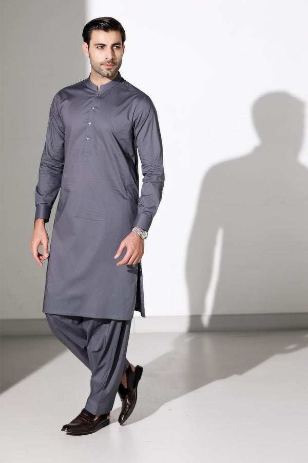 Grey Blended Casual Shalwar Kameez For Men - Prime Point Store