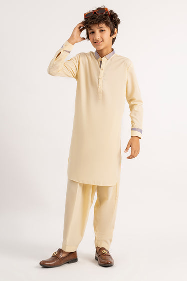 Cream Wash & Wear Shalwar Kameez For Boy
