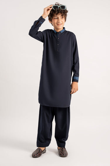 Navy Blue Wash & Wear Shalwar Kameez For Boy