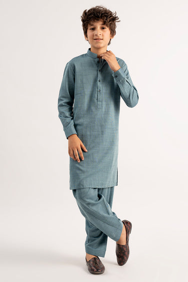 Teal Blue Wash & Wear Shalwar Kameez For Boy