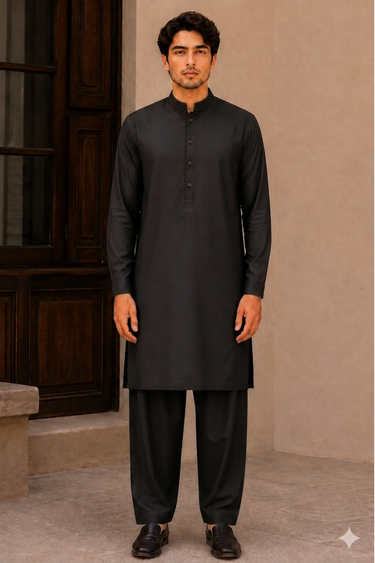 Men's Cotton Kameez Shalwar – BLACK