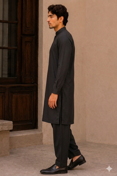 Men's Cotton Kameez Shalwar – BLACK