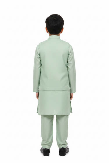 Boys Kameez Shalwar & Waistcoat Combo – LIGHT OLIVE