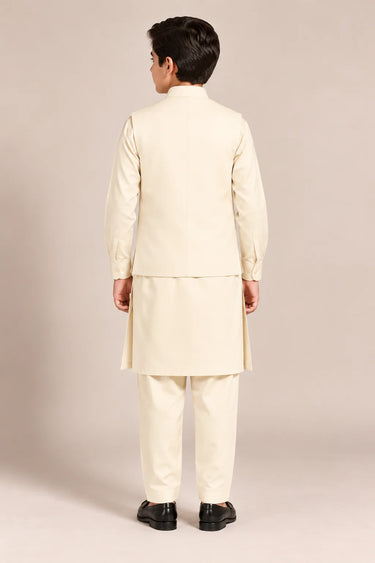 Boys Kameez Shalwar & Waistcoat Combo – cream