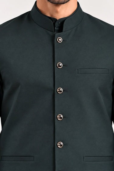 Men's Blended Kameez Shalwar with Waistcoat – DARK GREEN