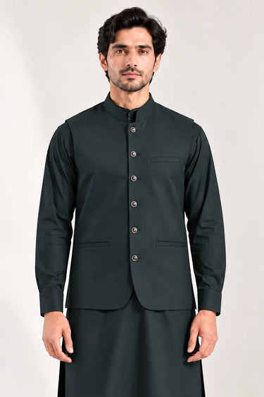 Men's Blended Kameez Shalwar with Waistcoat – DARK GREEN