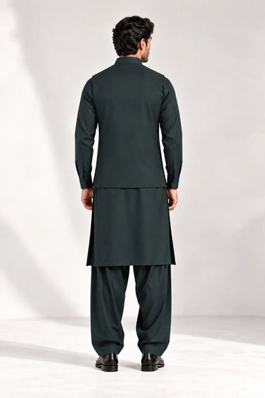 Men's Blended Kameez Shalwar with Waistcoat – DARK GREEN
