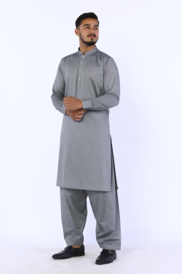 Ash Grey Blended Casual Shalwar Kameez For Men - Prime Point Store
