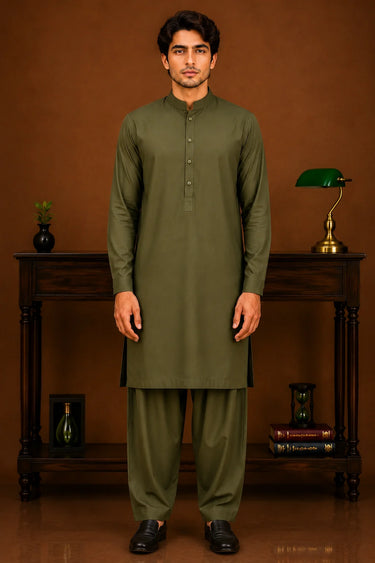 Men's Cotton Kameez Shalwar – OLIVE