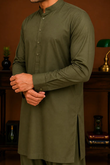 Men's Cotton Kameez Shalwar – OLIVE