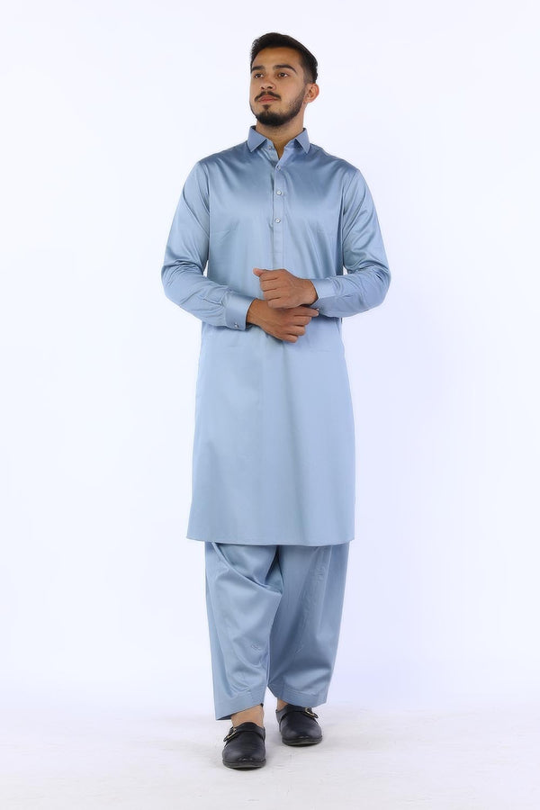 Grey Blended Casual Shalwar Kameez For Men - Prime Point Store