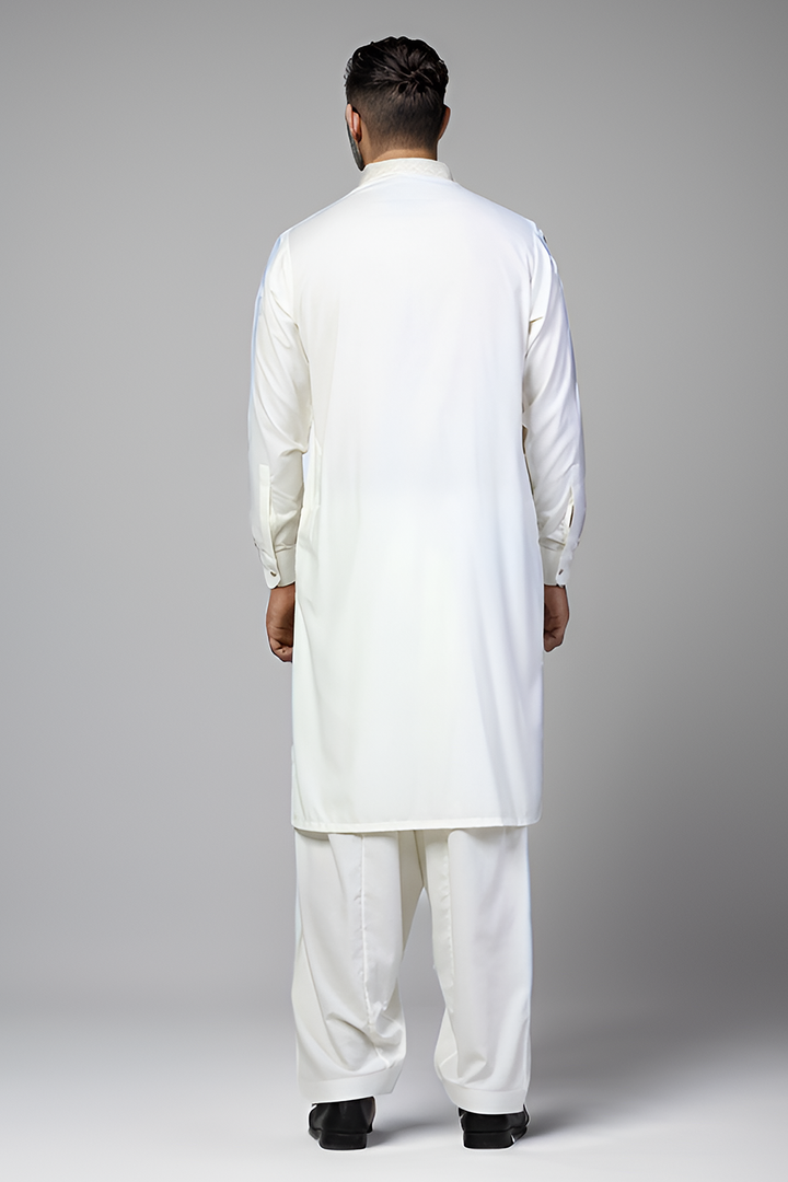 Cream Blended Casual Shalwar Kameez For Men - Prime Point Store