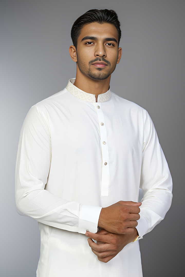 Cream Blended Casual Shalwar Kameez For Men - Prime Point Store