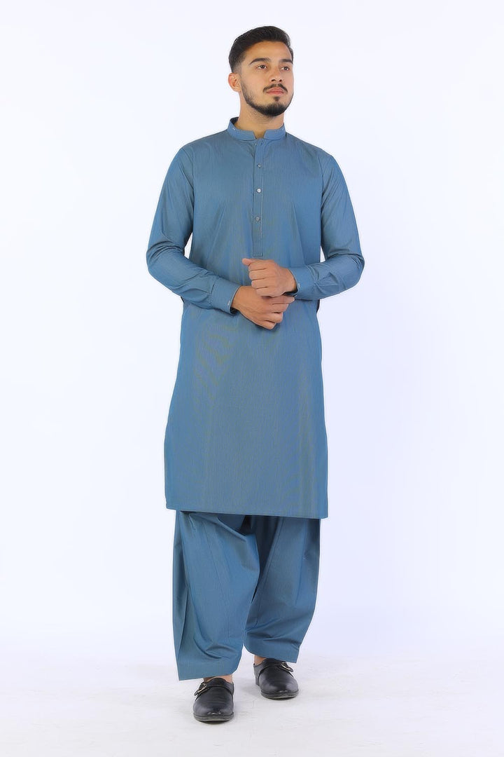 Teal Blue Blended Casual Shalwar Kameez For Men - Prime Point Store