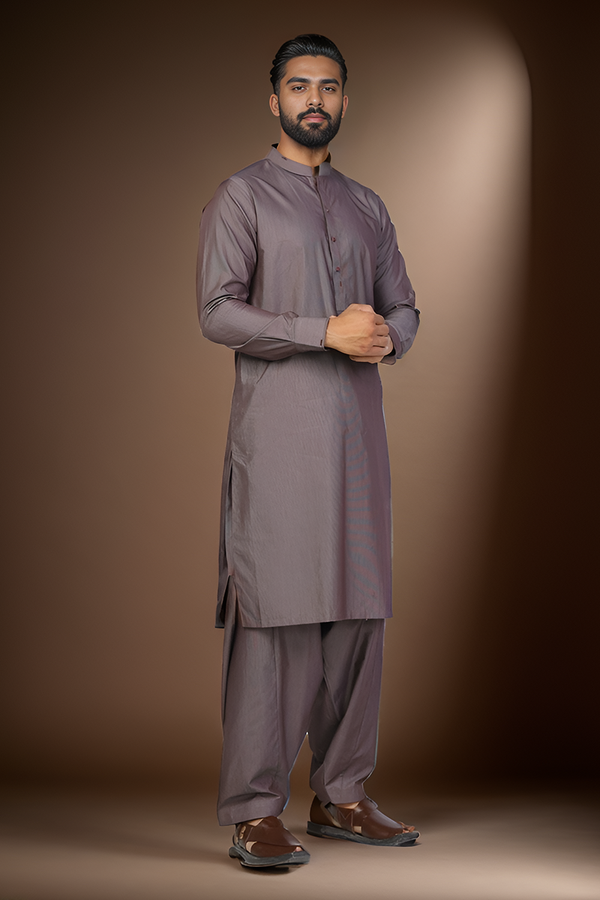 Dark Brown Blended Casual Shalwar Kameez For Men - Prime Point Store