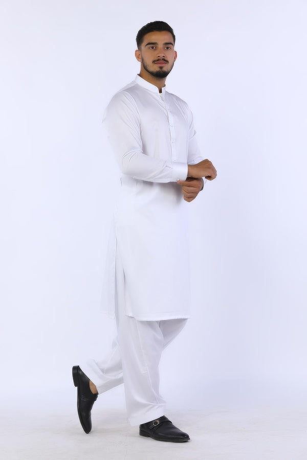 White Blended Casual Shalwar Kameez For Men - Prime Point Store