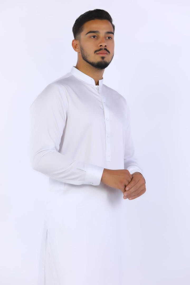 White Blended Casual Shalwar Kameez For Men - Prime Point Store