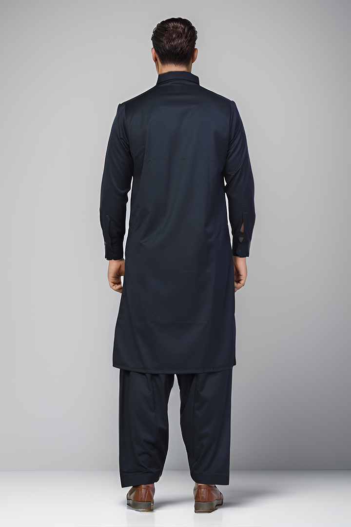 Dark Blue Blended Casual Shalwar Kameez For Men - Prime Point Store