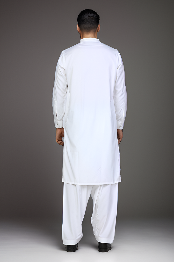 Milky White Blended Casual Shalwar Kameez For Men - Prime Point Store