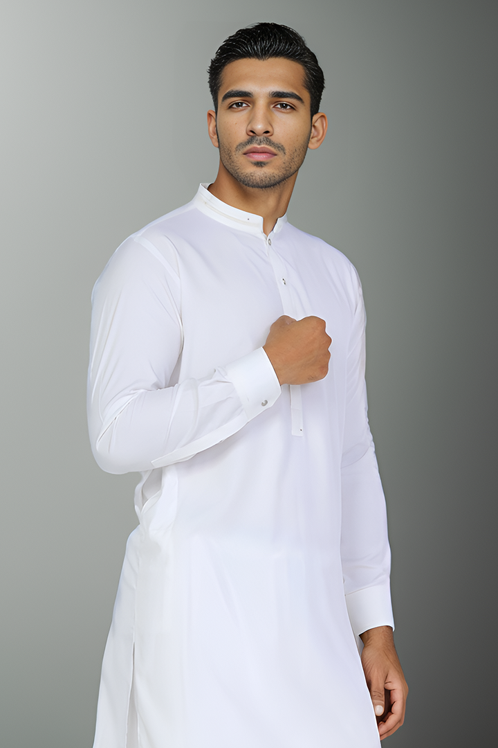 Milky White Blended Casual Shalwar Kameez For Men - Prime Point Store