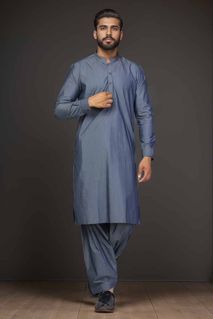 Grey Blended Casual Shalwar Kameez For Men - Prime Point Store