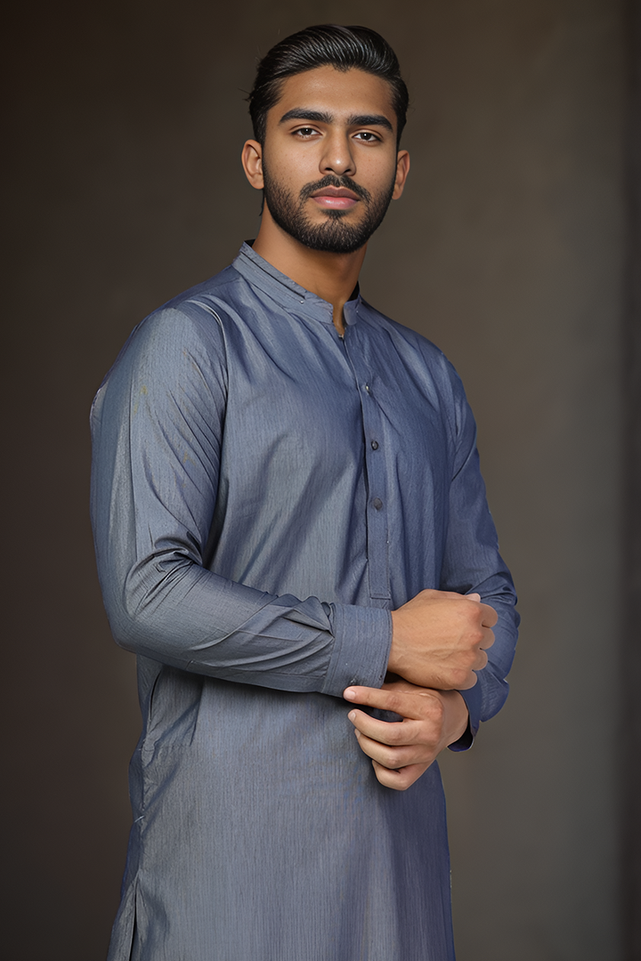 Grey Blended Casual Shalwar Kameez For Men - Prime Point Store