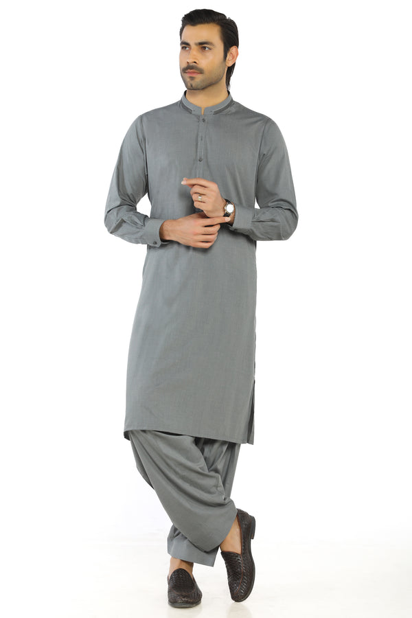 Grey Fashion Wash & Wear Shalwar Kameez For Men