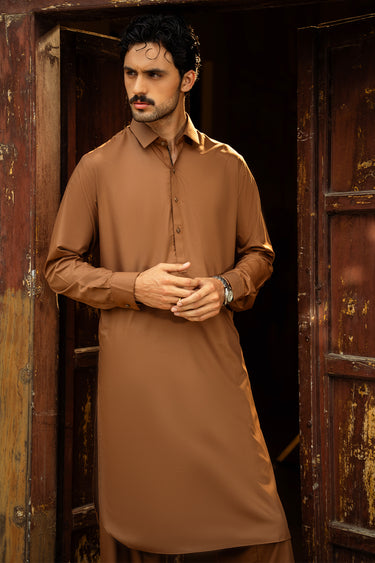 Dark Brown Blended Kameez Shalwar