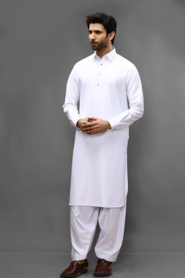 Off White Cotton Casual Shalwar Kameez For Men