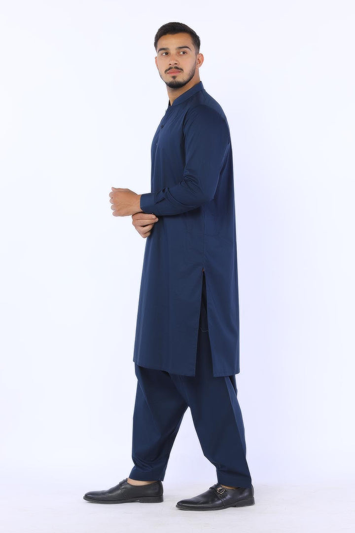 Navy Blue Blended Casual Shalwar Kameez For Men - Prime Point Store