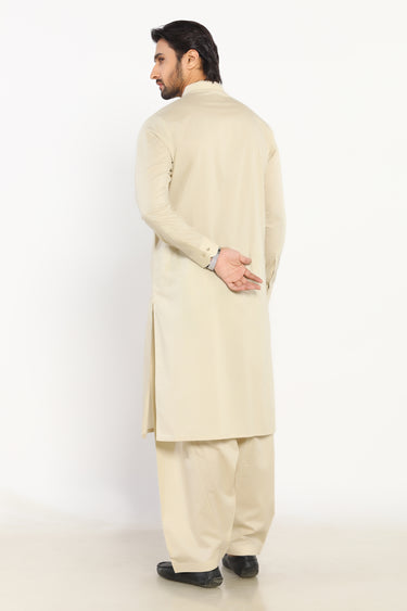 Beige Cotton Casual Kameez Shalwar