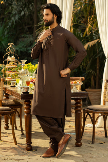 Dark Brown Men Wash & Wear Shalwar Kameez