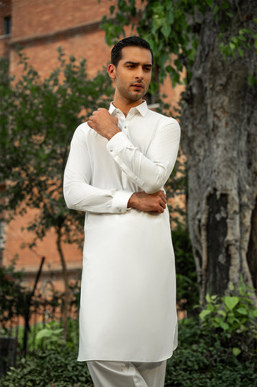White Blended Kameez Shalwar