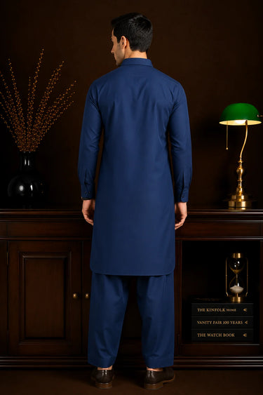 Navy Blue Blended Kameez Shalwar
