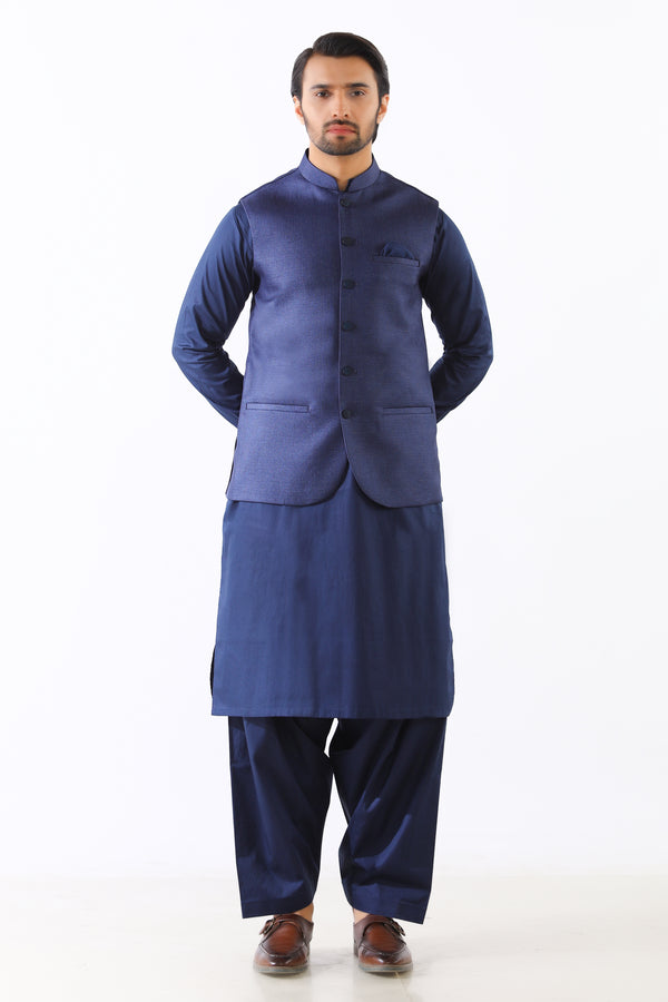 M Blue Blended Plain Waist Coat For Men