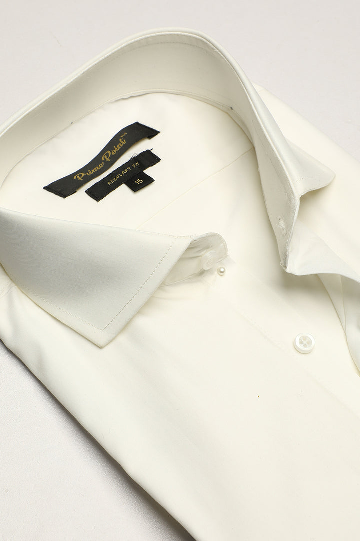 Cream Plain Formal Shirt For Men - Prime Point Store