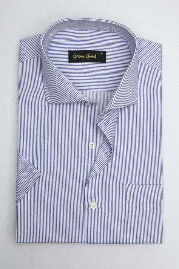 Blue Stripe Half Sleeves Formal Shirt For Men - Prime Point Store