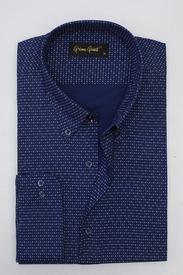 Blue Printed Casual Shirt For Men - Prime Point Store