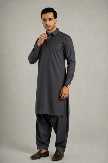 MEN'S BLENDED KAMEEZ SHALWAR – GREY