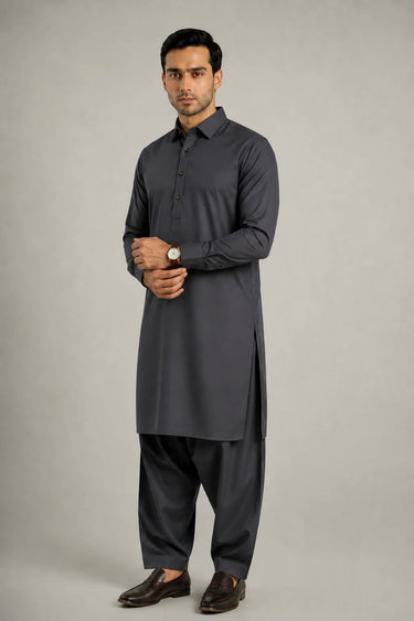 MEN'S BLENDED KAMEEZ SHALWAR – GREY