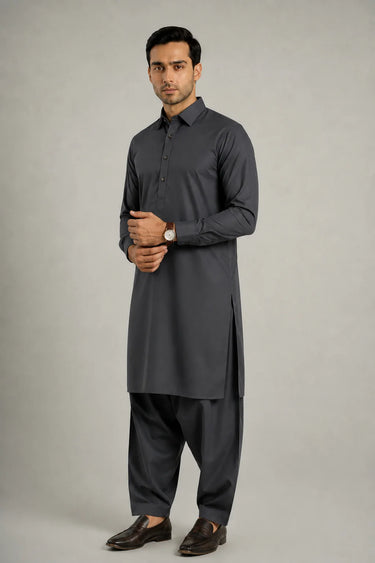 MEN'S BLENDED KAMEEZ SHALWAR – GREY