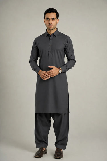 MEN'S BLENDED KAMEEZ SHALWAR – GREY