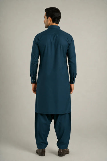 MEN'S BLENDED KAMEEZ SHALWAR – TEAL GREEN